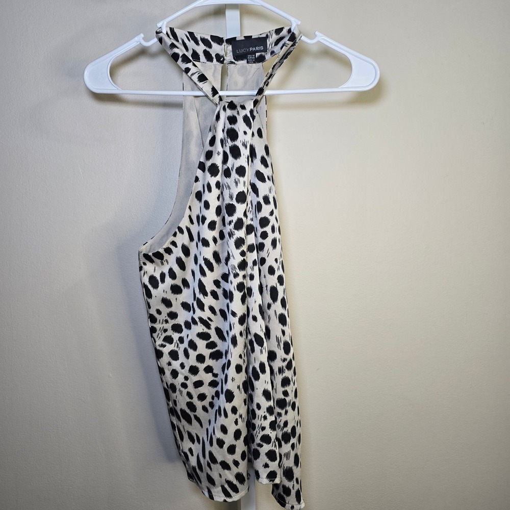 Lucy Paris Womens Animal Print Halter Top Black White Sleeveless Blouse Size M